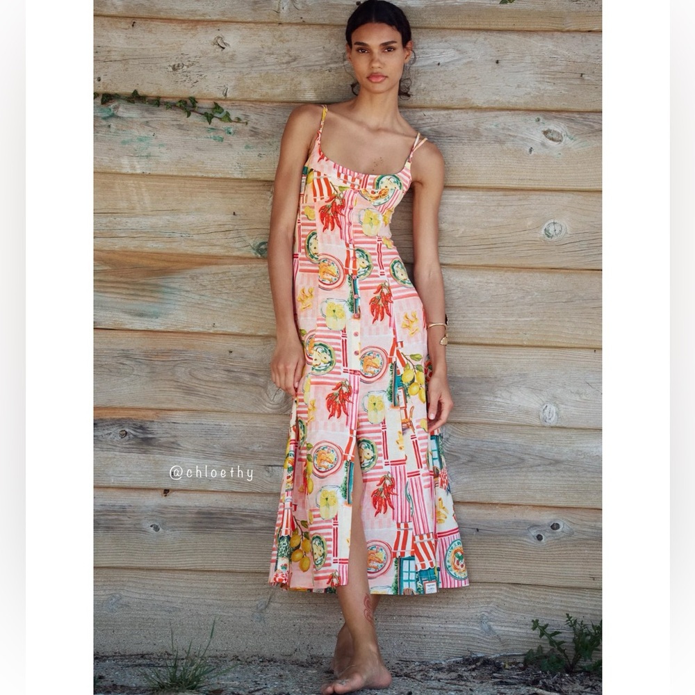 Zara PATCHWORK PRINT LINEN MIDI DRESS - Picture 2 of 9
